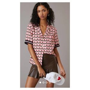 NWOT Anthropologie Exquise Glory Printed Surf Shirt in Pink Combo Size XS